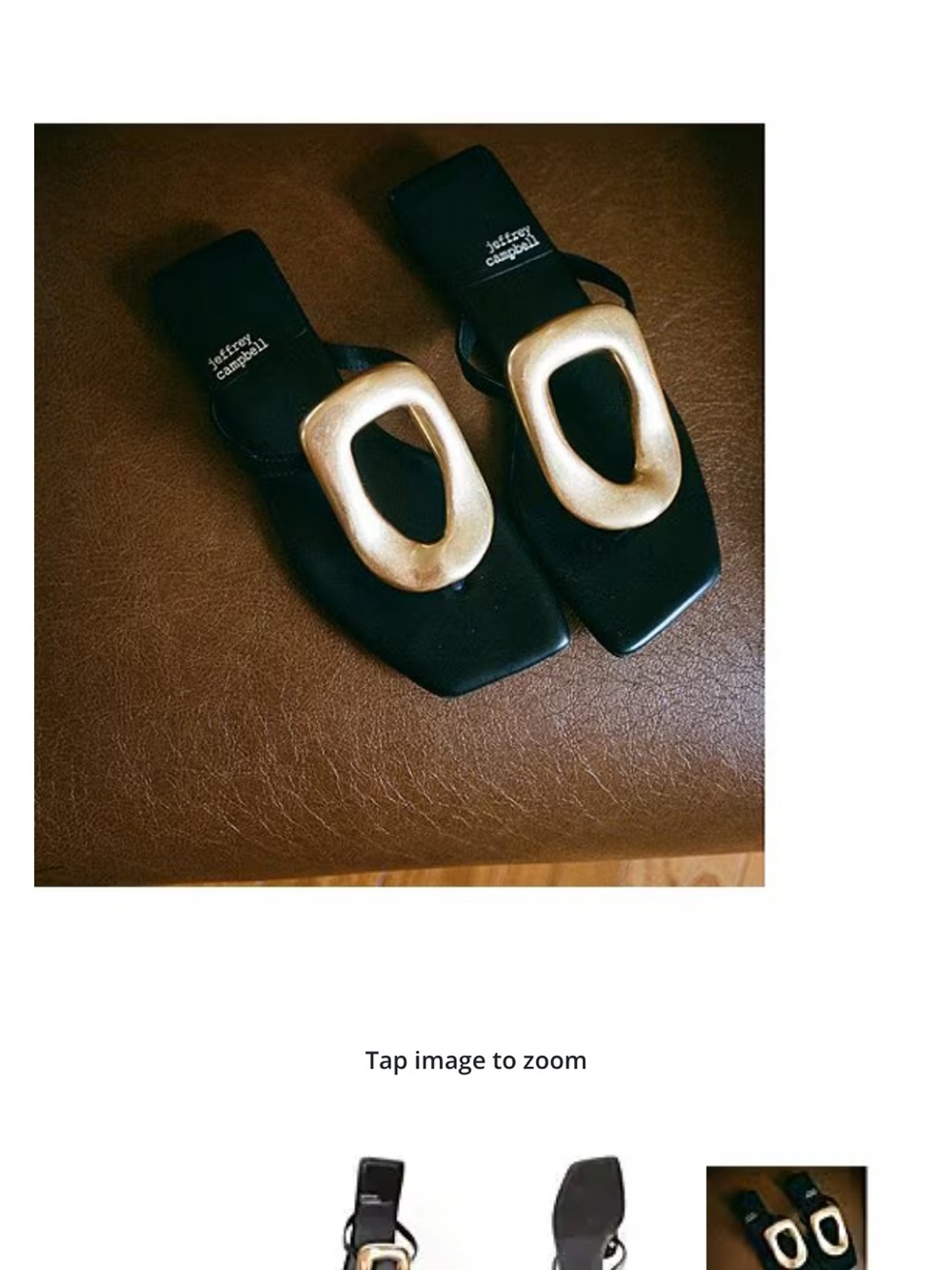 Jeffrey Campbell Black Slides with Sculptural Gold Buckles